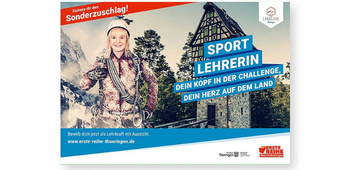 Flyer zur Lehrergewinnung mit Sonderzuschlägen, attraktivem Gehalt und Verbeamtung für Lehrer in Thüringen